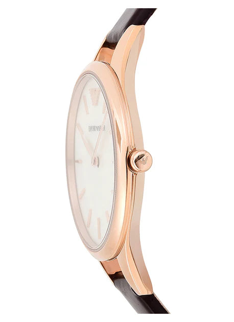 Emporio Armani Aurora Mother of Pearl White Dial Brown Leather Strap Watch For Women - AR11057 - Image 6